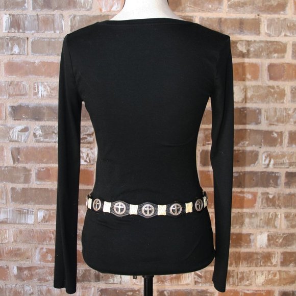 𝅺Hand Tooled Black Leather Cross Belt Size 32 - Picture 7 of 7